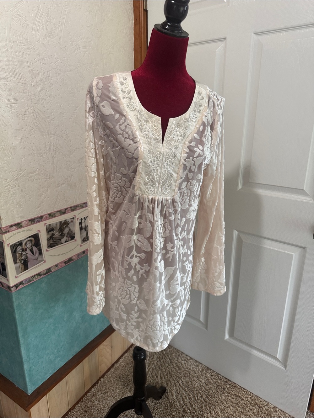 Ivory Sheer Floral Embroidered Tunic